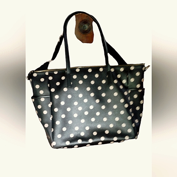 Kate Spade tan and black polka dot diaper bag with clip on strap (slightly used) - Picture 2 of 6